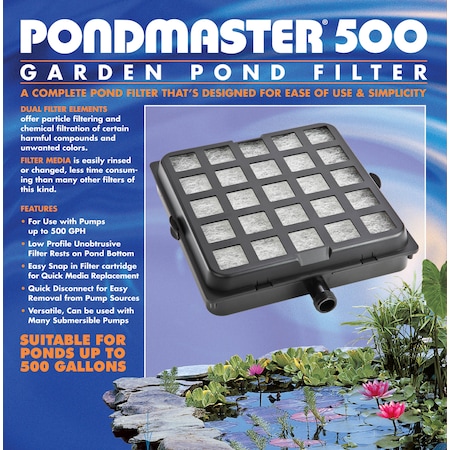 Pondmaster PM500 Fltr use w/pumps up to 500GPH, remvble fltr media, in pond use. 02205